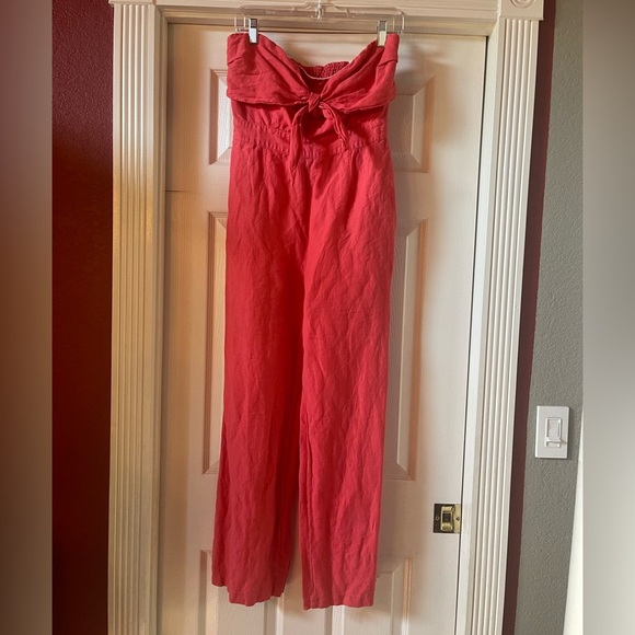 Derek Lam Collective Alene tie front linen jumpsuit GUC - Picture 2 of 8